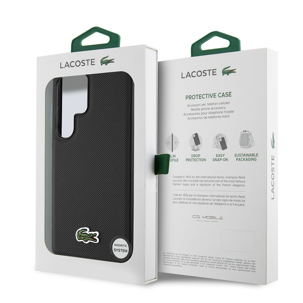 Galaxy S25 Ultra Kılıf Lacoste Orjinal Lisanslı PU Pike Desenli Arka Yüzey İkonik Timsah Dokuma Logolu Kapak Lacivert