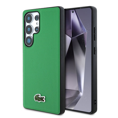 Galaxy S25 Ultra Kılıf Lacoste Orjinal Lisanslı PU Pike Desenli Arka Yüzey İkonik Timsah Dokuma Logolu Kapak Siyah