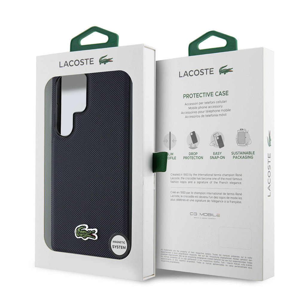 Galaxy S25 Ultra Kılıf Lacoste Orjinal Lisanslı PU Pike Desenli Arka Yüzey İkonik Timsah Dokuma Logolu Kapak Siyah