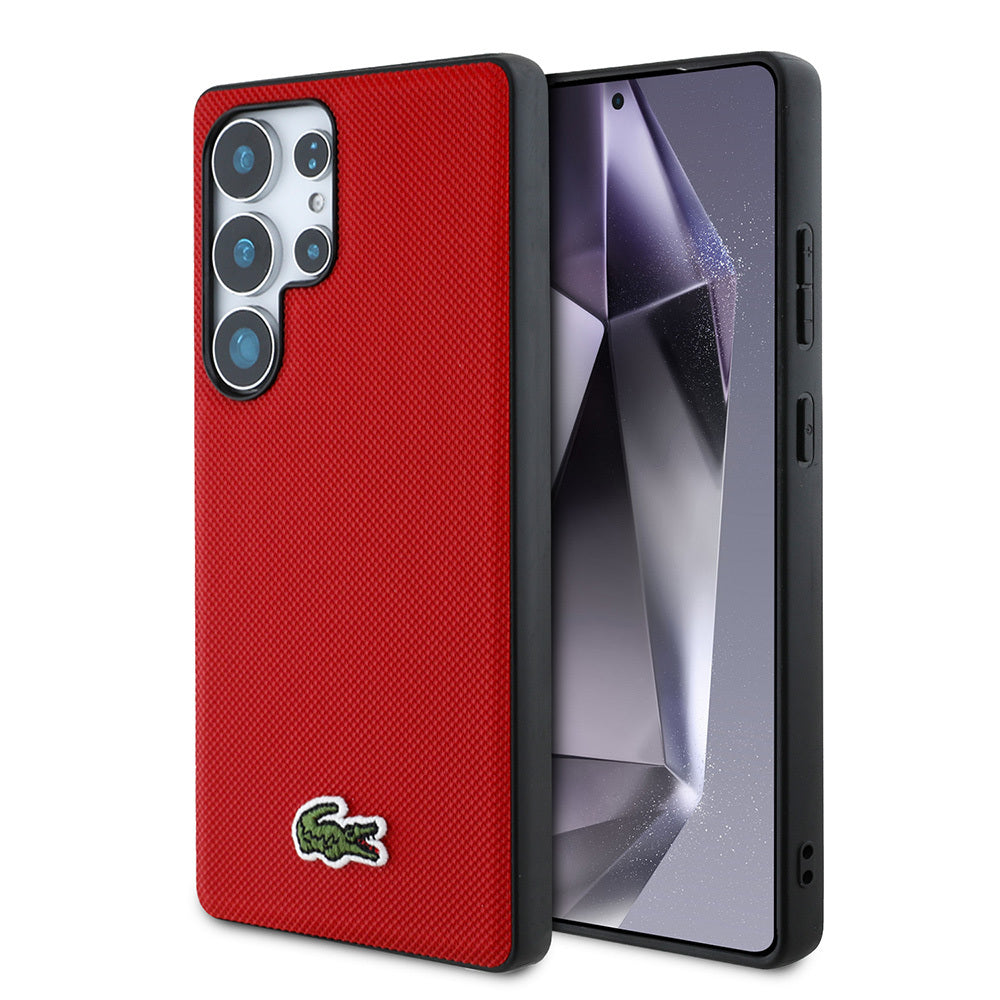 Galaxy S25 Ultra Kılıf Lacoste Orjinal Lisanslı PU Pike Desenli Arka Yüzey İkonik Timsah Dokuma Logolu Kapak Siyah