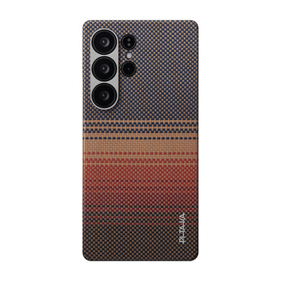 Galaxy S25 Ultra Kılıf M-safe Şarj Özellikli Aramid Fiber Pitaka Tactile Woven Sunset-Moonrise Serisi Kapak Mavi