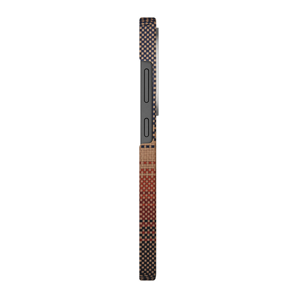 Galaxy S25 Ultra Kılıf M-safe Şarj Özellikli Aramid Fiber Pitaka Tactile Woven Sunset-Moonrise Serisi Kapak Mavi