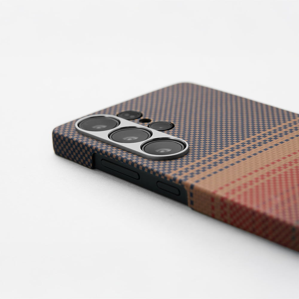 Galaxy S25 Ultra Kılıf M-safe Şarj Özellikli Aramid Fiber Pitaka Tactile Woven Sunset-Moonrise Serisi Kapak Mavi