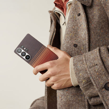 Galaxy S25 Ultra Kılıf M-safe Şarj Özellikli Aramid Fiber Pitaka Tactile Woven Sunset-Moonrise Serisi Kılıf