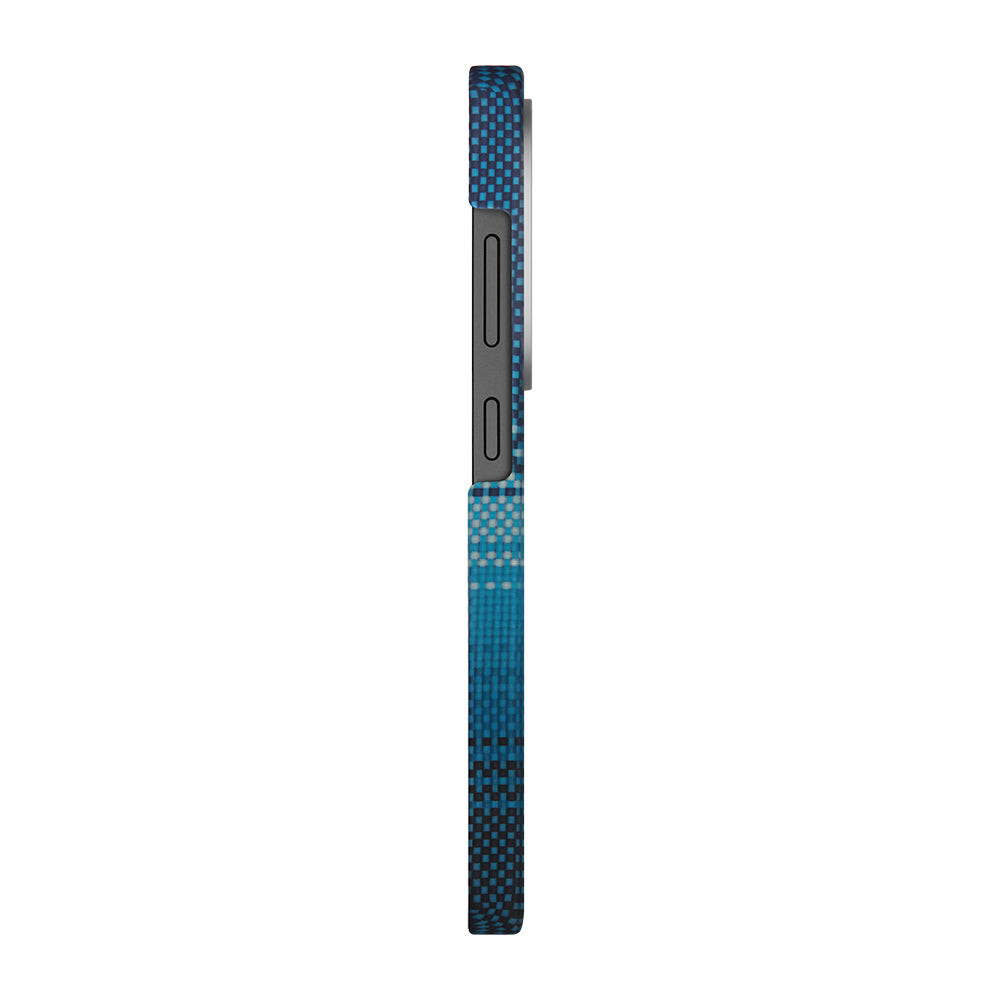 Galaxy S25 Ultra Kılıf M-safe Şarj Özellikli Aramid Fiber Pitaka Tactile Woven Sunset-Moonrise Serisi Kapak Mavi
