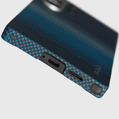 Galaxy S25 Ultra Kılıf M-safe Şarj Özellikli Aramid Fiber Pitaka Tactile Woven Sunset-Moonrise Serisi Kılıf