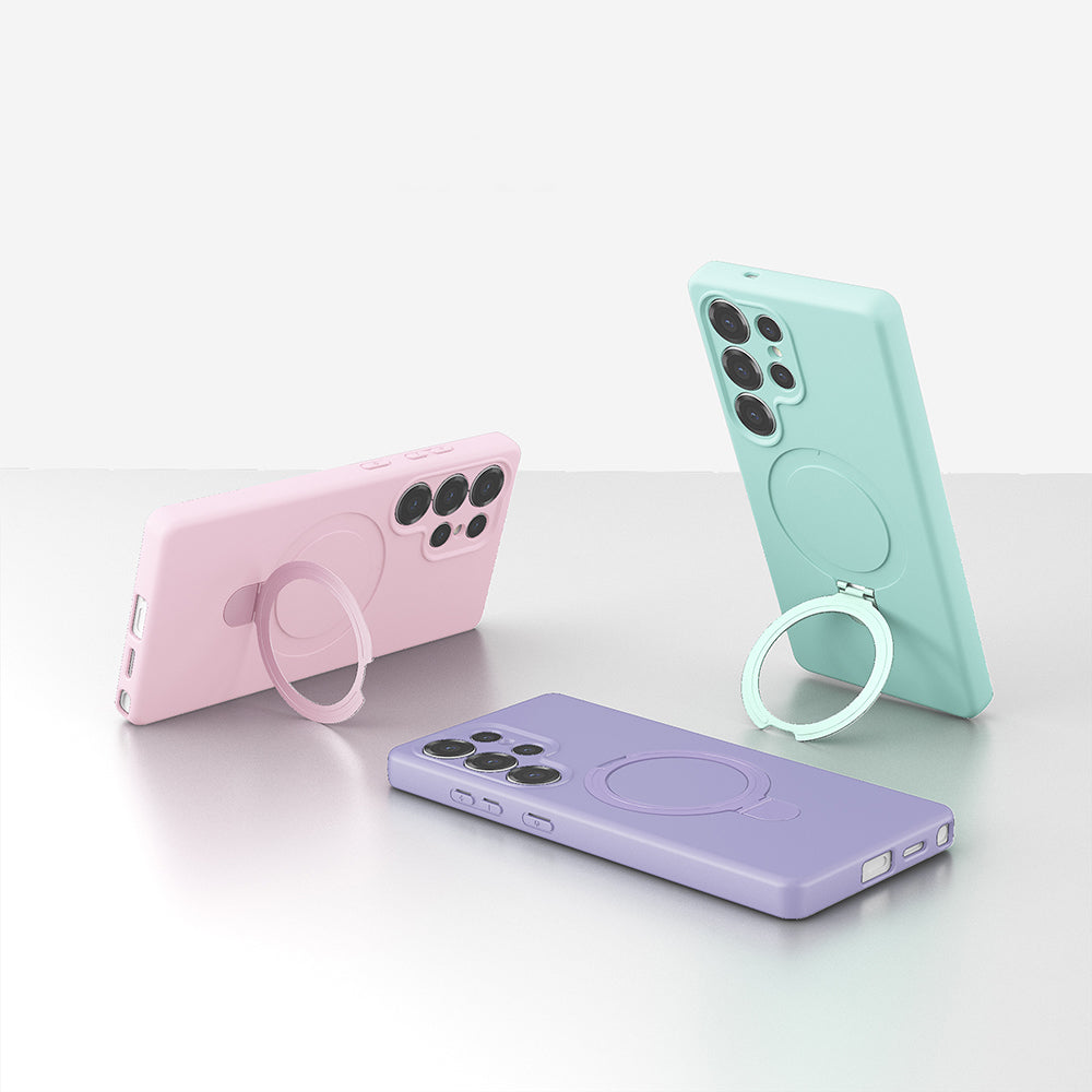 Galaxy S25 Ultra Kılıf M-safe Şarj Özellikli Standlı Zore Samara Kapak Pembe