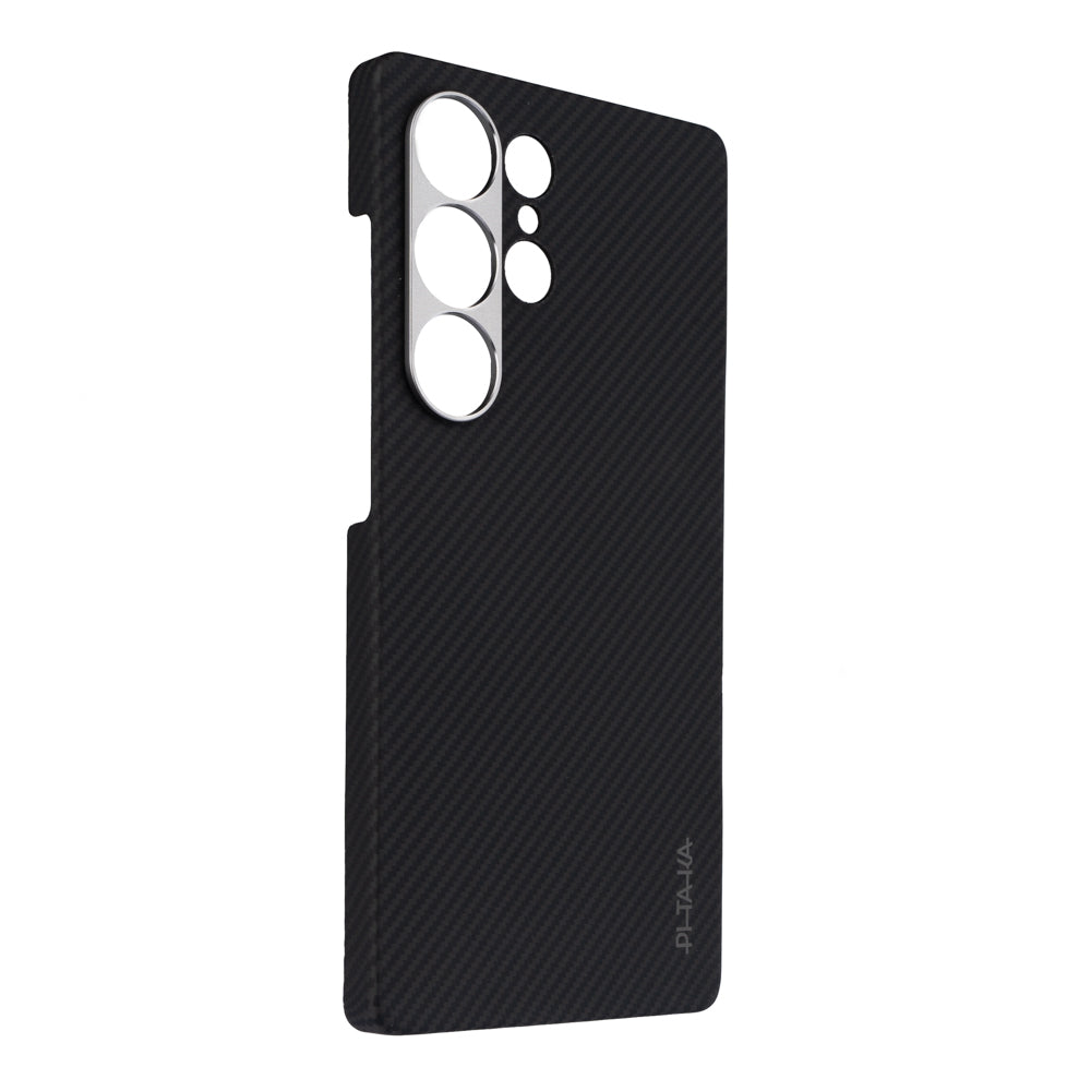 Galaxy S25 Ultra Kılıf M-safe Şarj Özellikli 600D Aramid Fiber Pitaka Ultra-Slim Classic Serisi Black-Grey Twill Kılıf