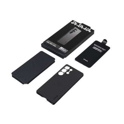 Galaxy S25 Ultra Kılıf M-safe Şarj Özellikli 600D Aramid Fiber Pitaka Ultra-Slim Classic Serisi Black-Grey Twill Kılıf