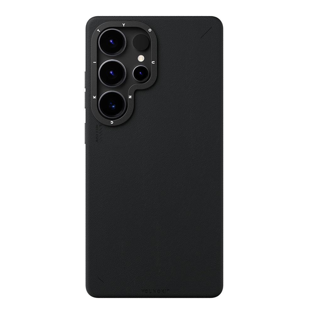 Galaxy S25 Ultra Kılıf M-safe Şarj Özellikli Basit Mat Deri Desenli Youngkit Tech Fashion Serisi Kapak Kahverengi