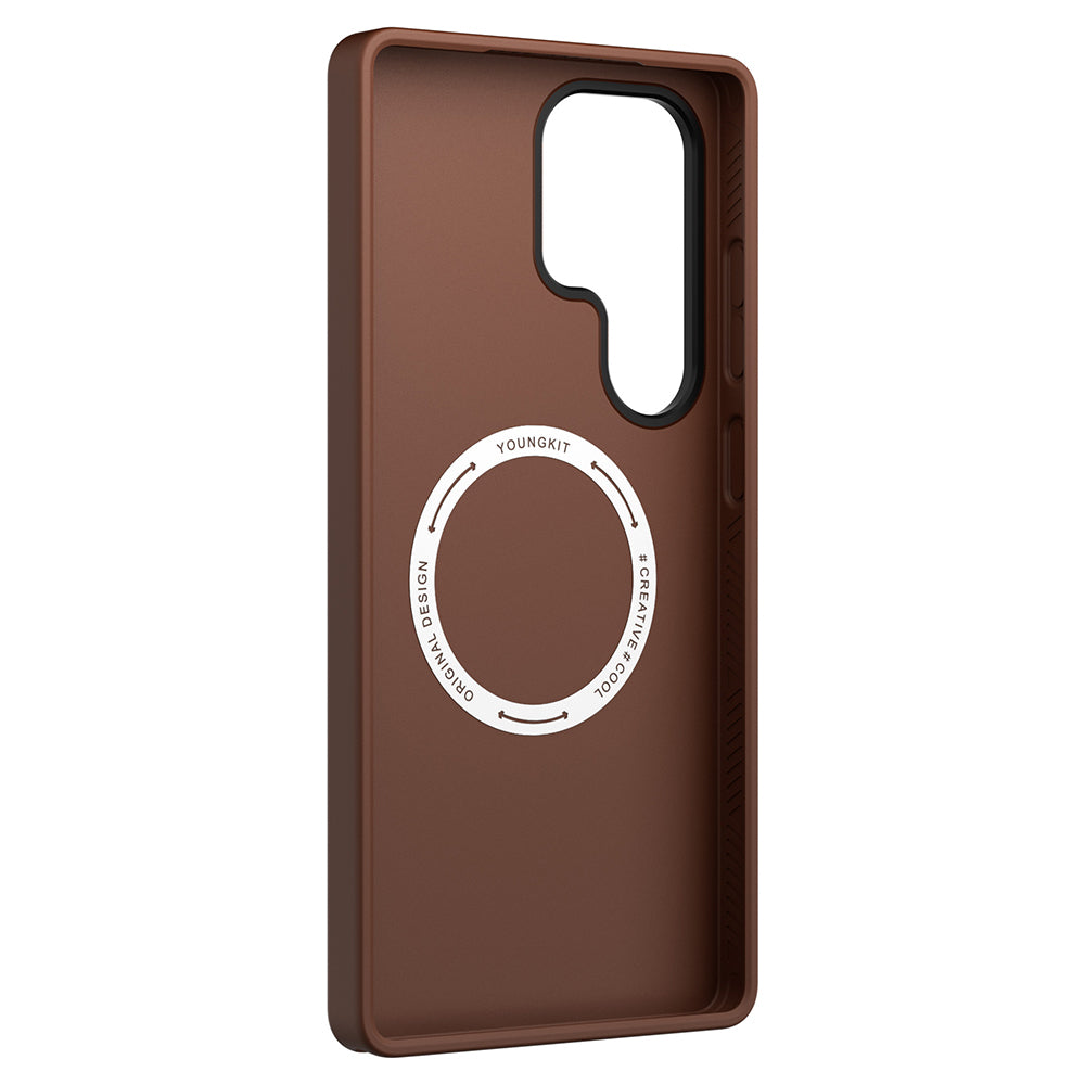 Galaxy S25 Ultra Kılıf M-safe Şarj Özellikli Basit Mat Deri Desenli Youngkit Tech Fashion Serisi Kapak Siyah