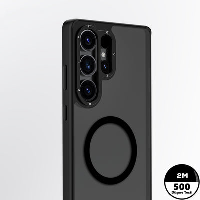 Galaxy S25 Ultra Kılıf M-safe Şarj Özellikli Cam Arka Yüzey TPU Youngkit Gemstone Serisi Kapak Siyah