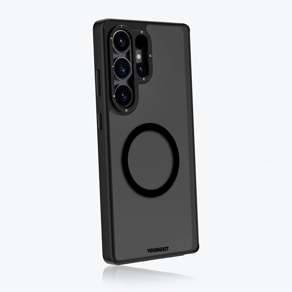 Galaxy S25 Ultra Kılıf M-safe Şarj Özellikli Cam Arka Yüzey TPU Youngkit Gemstone Serisi Kapak Siyah