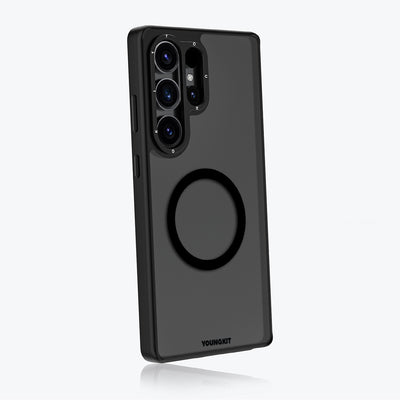 Galaxy S25 Ultra Kılıf M-safe Şarj Özellikli Cam Arka Yüzey TPU Youngkit Gemstone Serisi Kapak Siyah