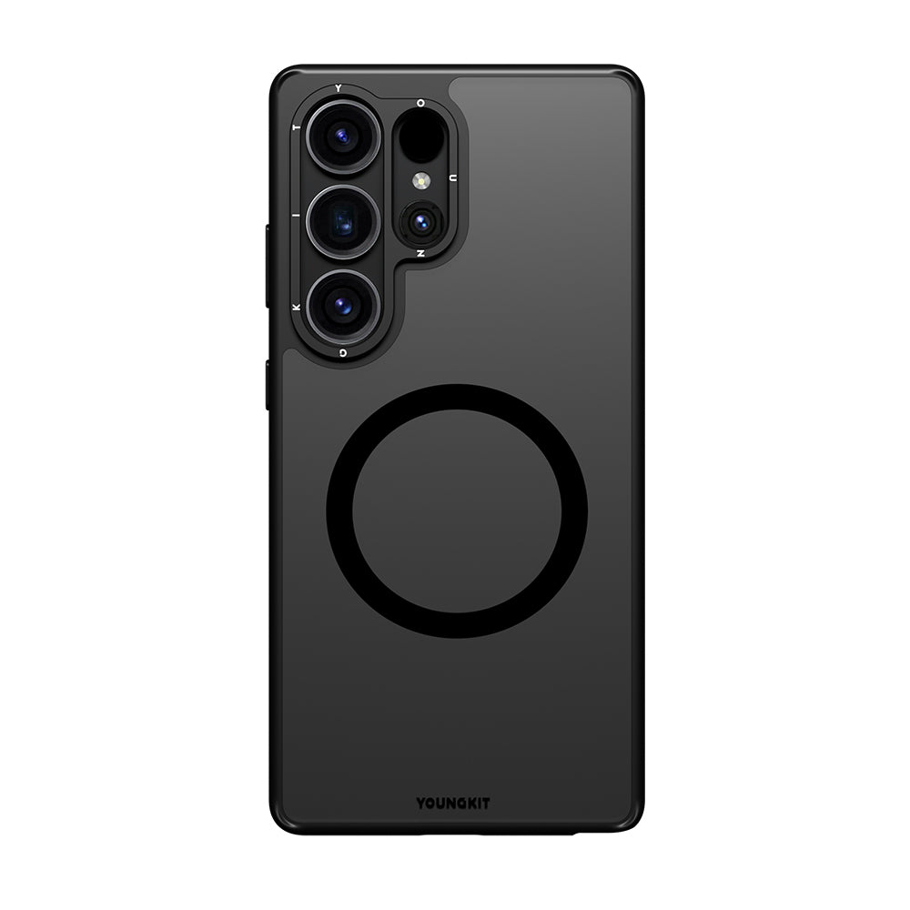 Galaxy S25 Ultra Kılıf M-safe Şarj Özellikli Cam Arka Yüzey TPU Youngkit Gemstone Serisi Kapak Siyah