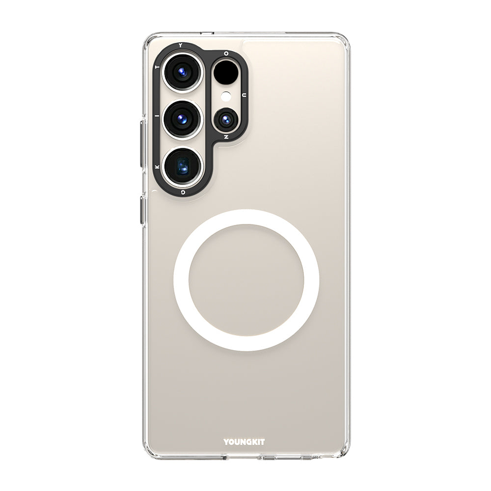 Galaxy S25 Ultra Kılıf M-safe Şarj Özellikli Cam Arka Yüzey TPU Youngkit Gemstone Serisi Kapak Siyah