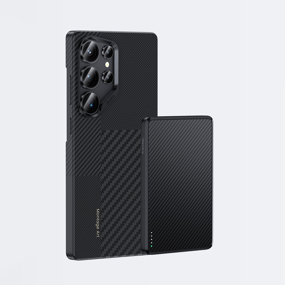 Galaxy S25 Ultra Kılıf M-safe Şarj Özellikli Karbon Fiber Benks Montage ArmorAir Kevlar Kılıf