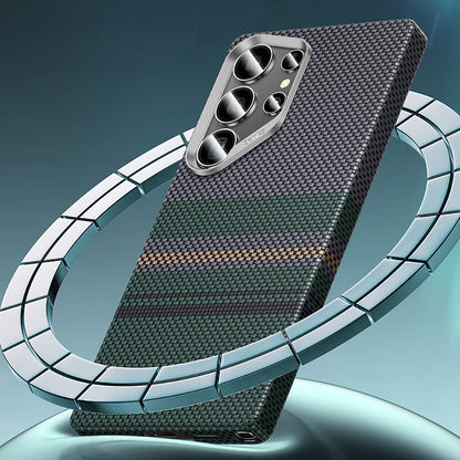 Galaxy S25 Ultra Kılıf M-safe Şarj Özellikli Karbon Fiber Tasarımlı Benks Aurora ArmorAir Kevlar Kılıf