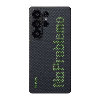 Galaxy S25 Ultra Kılıf M-safe Şarj Özellikli Lumintex Teknolojili Fosforlu Aramid Fiber Pitaka Tactile Woven Aries Serisi Kılıf