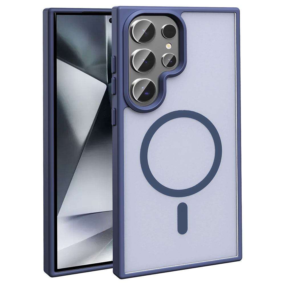 Galaxy S25 Ultra Kılıf M-safe Şarj Özellikli Mat Arka Yüzey Zore Sio Kapak Mavi