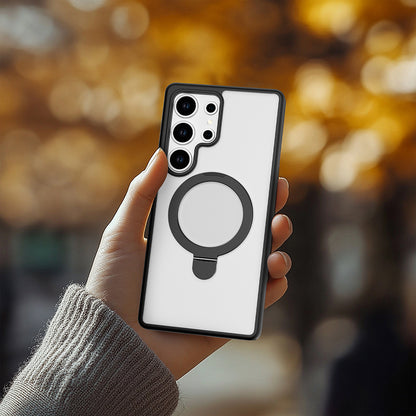 Galaxy S25 Ultra Kılıf M-safe Şarj Özellikli Raptic Air Stand Serisi Buzlu Transparan Tasarımlı Standlı Kılıf