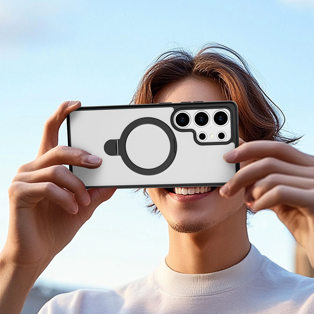 Galaxy S25 Ultra Kılıf M-safe Şarj Özellikli Raptic Air Stand Serisi Buzlu Transparan Tasarımlı Standlı Kılıf