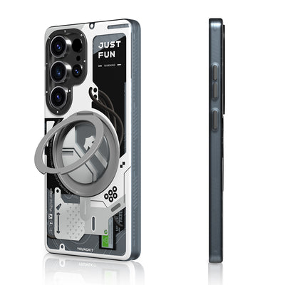 Galaxy S25 Ultra Kılıf M-safe Şarj Özellikli Youngkit 360° Standlı Starship Serisi Kapak Siyah