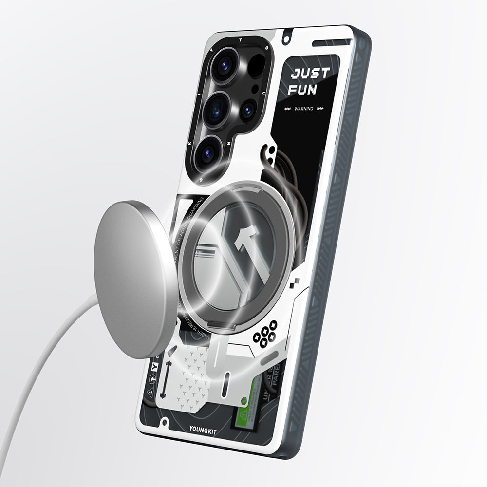 Galaxy S25 Ultra Kılıf M-safe Şarj Özellikli Youngkit 360° Standlı Starship Serisi Kapak Siyah