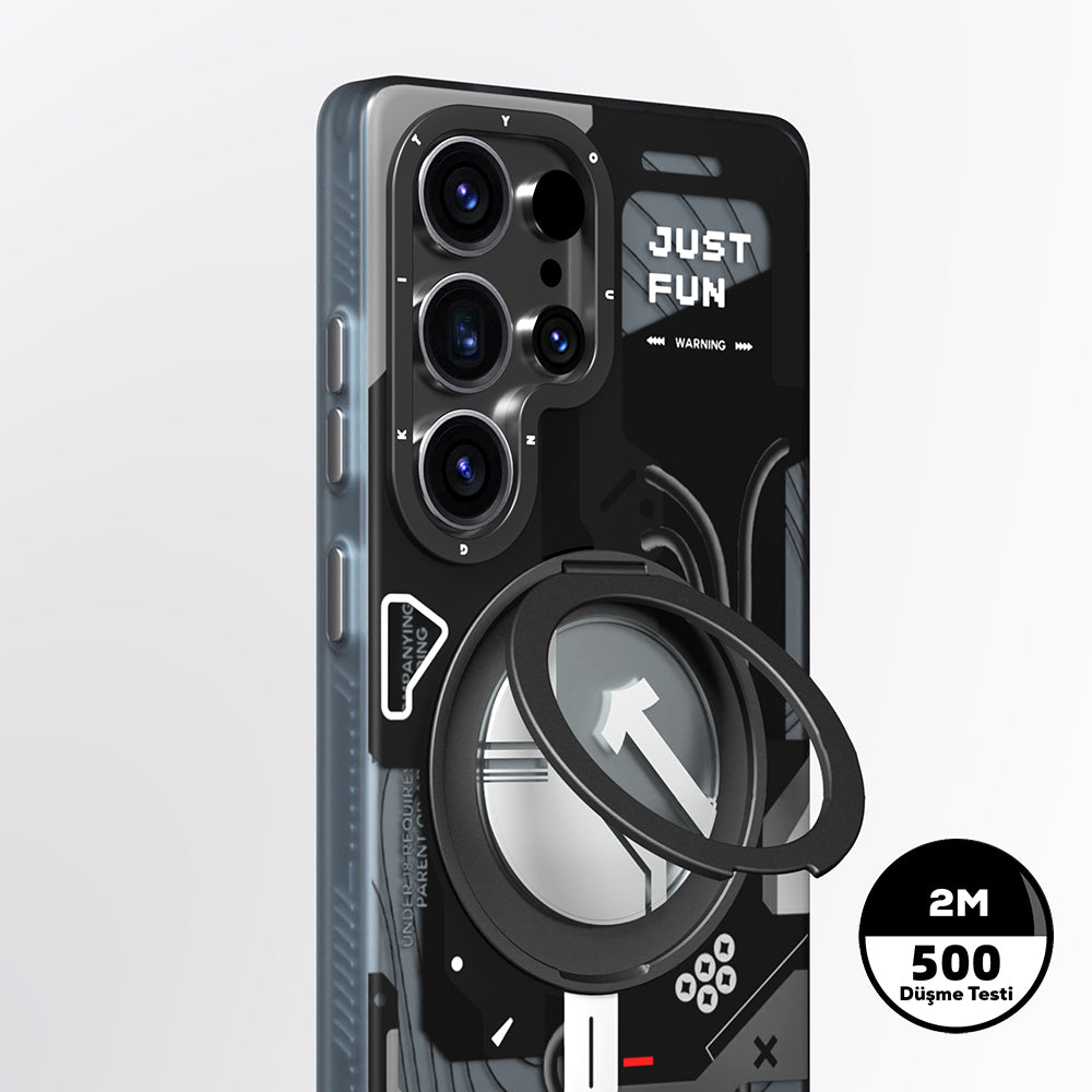 Galaxy S25 Ultra Kılıf M-safe Şarj Özellikli Youngkit 360° Standlı Starship Serisi Kapak Siyah