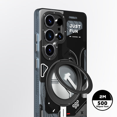 Galaxy S25 Ultra Kılıf M-safe Şarj Özellikli Youngkit 360° Standlı Starship Serisi Kapak Siyah