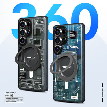 Galaxy S25 Ultra Kılıf M-safe Şarj Özellikli Youngkit 360° Standlı Technology Serisi Kılıf