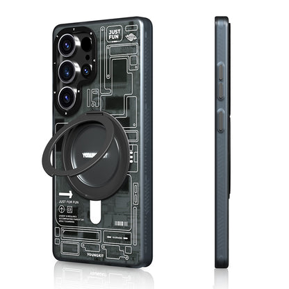 Galaxy S25 Ultra Kılıf M-safe Şarj Özellikli Youngkit 360° Standlı Technology Serisi Kılıf