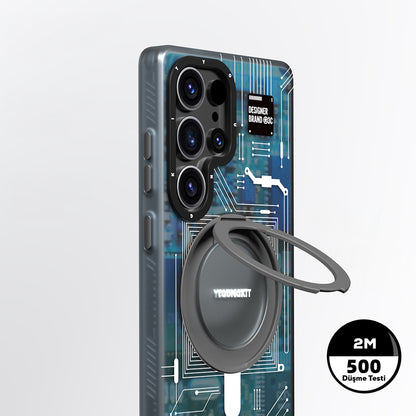 Galaxy S25 Ultra Kılıf M-safe Şarj Özellikli Youngkit 360° Standlı Technology Serisi Kılıf