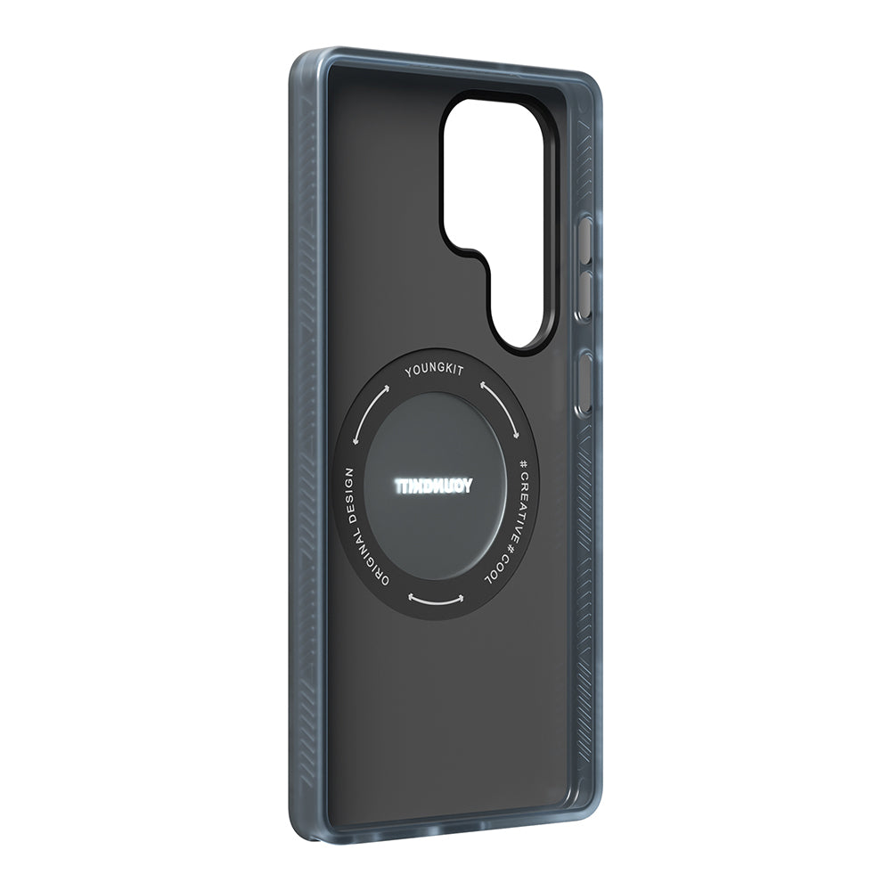 Galaxy S25 Ultra Kılıf M-safe Şarj Özellikli Youngkit 360° Standlı Technology Serisi Kapak Mavi