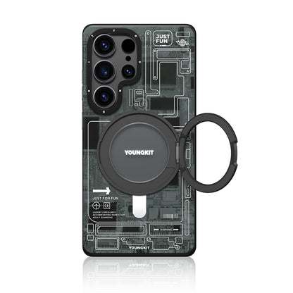 Galaxy S25 Ultra Kılıf M-safe Şarj Özellikli Youngkit 360° Standlı Technology Serisi Kılıf