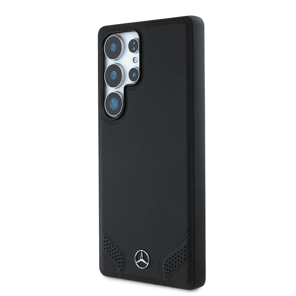Galaxy S25 Ultra Kılıf Mercedes Benz Orjinal Lisanslı M-safe Şarj Özellikli Deri Dizayn Sade Kapak Siyah
