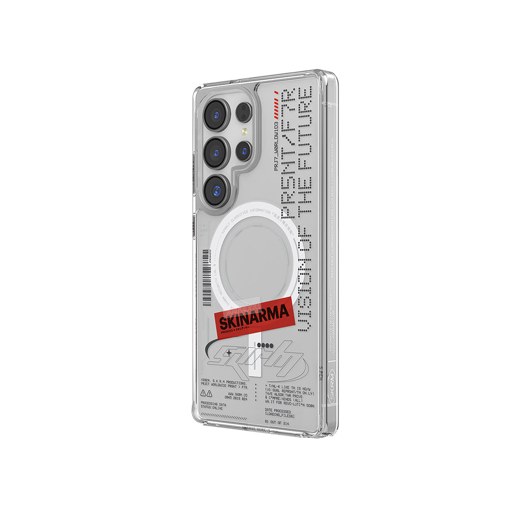 Galaxy S25 Ultra Kılıf Skinarma M-safe Şarj Özellikli Yazı Desenli Airbag Tasarımlı Orion Kılıf