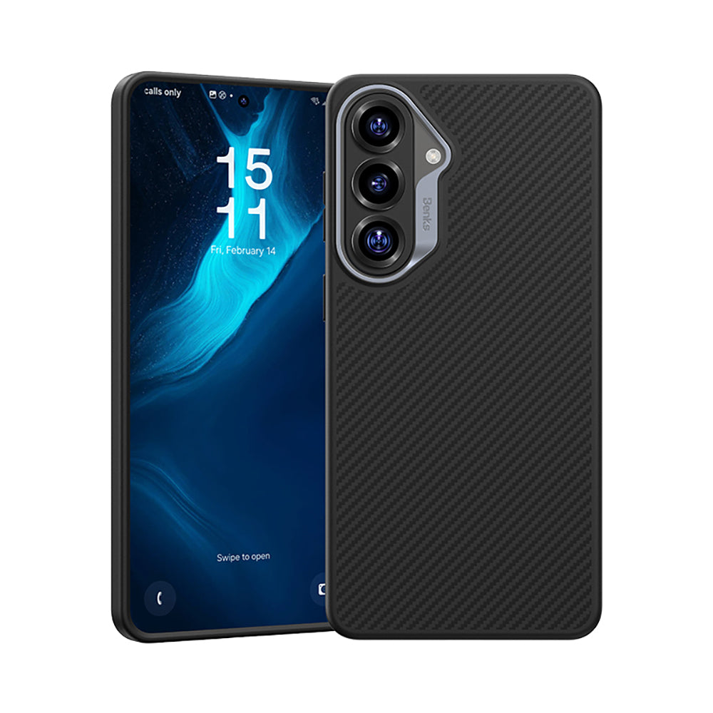 Galaxy S26 Kılıf Karbon Fiber M-safe Şarj Özellikli Benks Hybrid ArmorPro 600D Kevlar Kapak