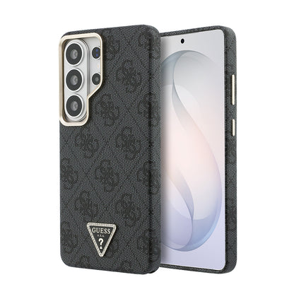 Galaxy S26 Ultra Kılıf Guess Orjinal Lisanslı M-safe Şarj Özellikli Gold Metal Kamera Çerçeveli Taşlı Üçgen Logo 4G Desenli Kapak