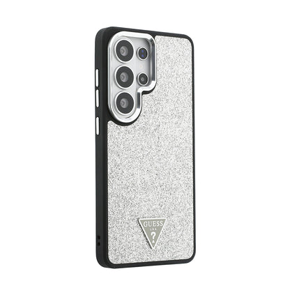 Galaxy S26 Ultra Kılıf Guess Orjinal Lisanslı M-safe Şarj Özellikli Metal Kamera Çerçeveli Üçgen Logolu Glitter Kapak