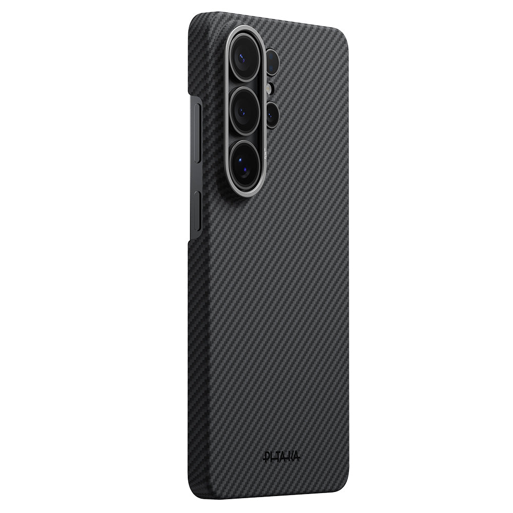 Galaxy S26 Ultra Kılıf M-safe Şarj Özellikli 600D Aramid Fiber Pitaka Ultra-Slim Classic Serisi Black-Grey Twill Kapak