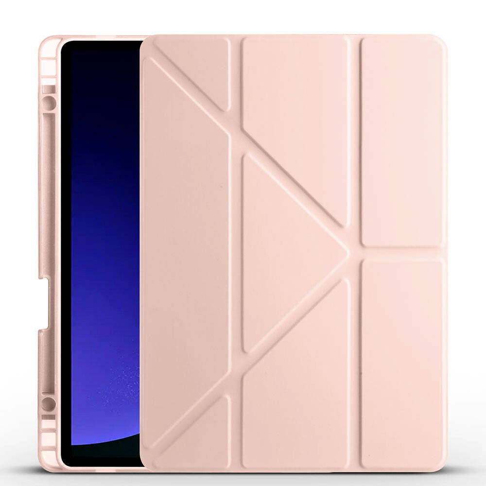 Galaxy Tab S10 FE Kılıf Zore Tri Folding Kalem Bölmeli Standlı Kılıf Rose Gold