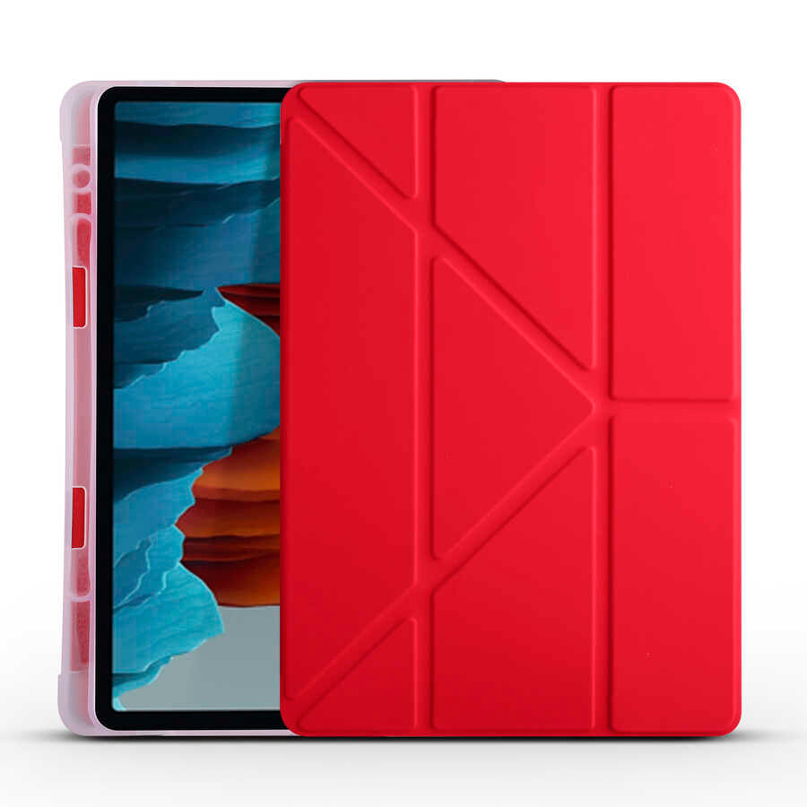 Galaxy Tab S7 Plus T970 Kılıf Zore Tri Folding Kalem Bölmeli Standlı Kılıf Lacivert