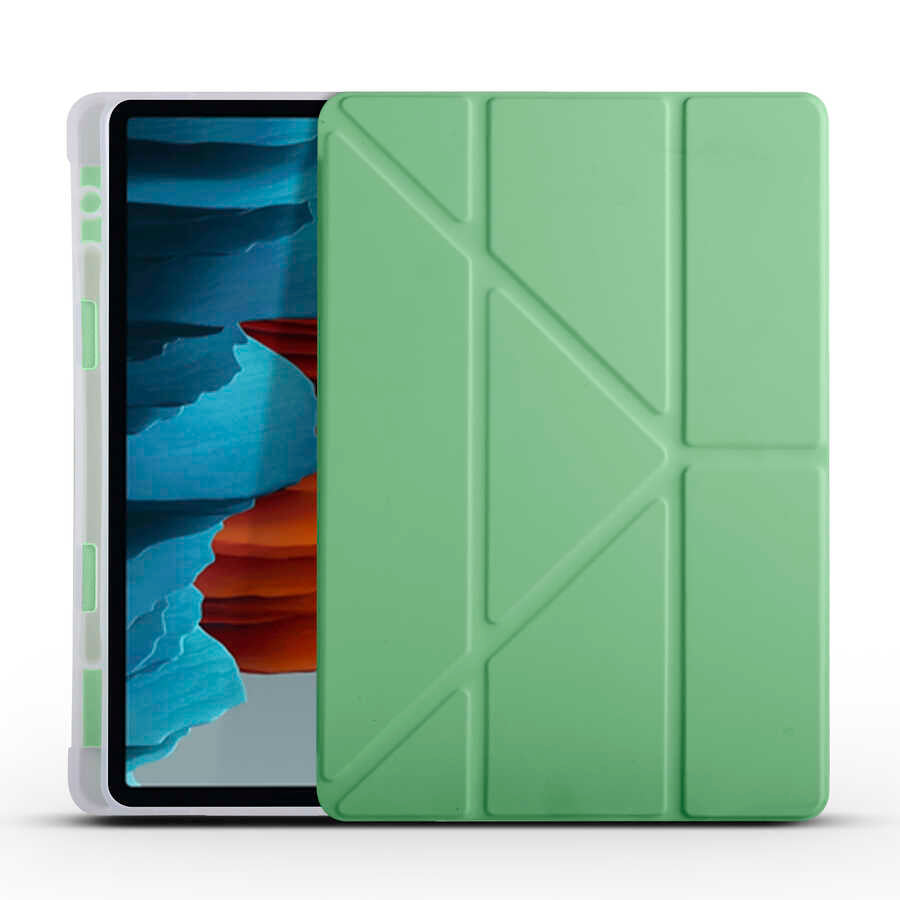 Galaxy Tab S7 T870 Kılıf Zore Tri Folding Kalem Bölmeli Standlı Kılıf Açık Yeşil