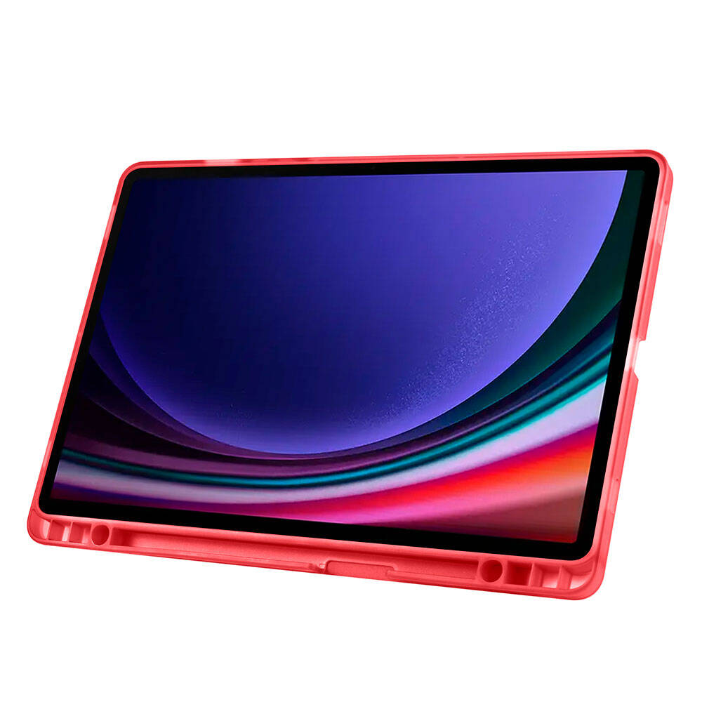 Galaxy Tab S9 FE Kılıf Zore Tri Folding Kalem Bölmeli Standlı Kılıf Kırmızı