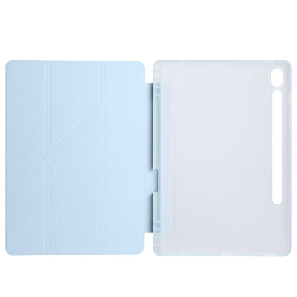 Galaxy Tab S9 FE Kılıf Zore Tri Folding Kalem Bölmeli Standlı Kılıf Mavi
