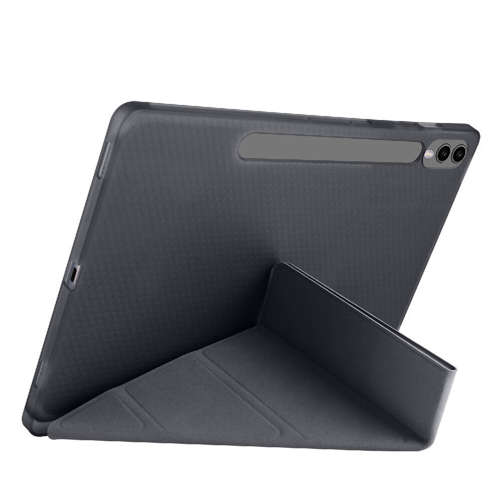 Galaxy Tab S9 FE Plus Kılıf Zore Tri Folding Kalem Bölmeli Standlı Kılıf Siyah