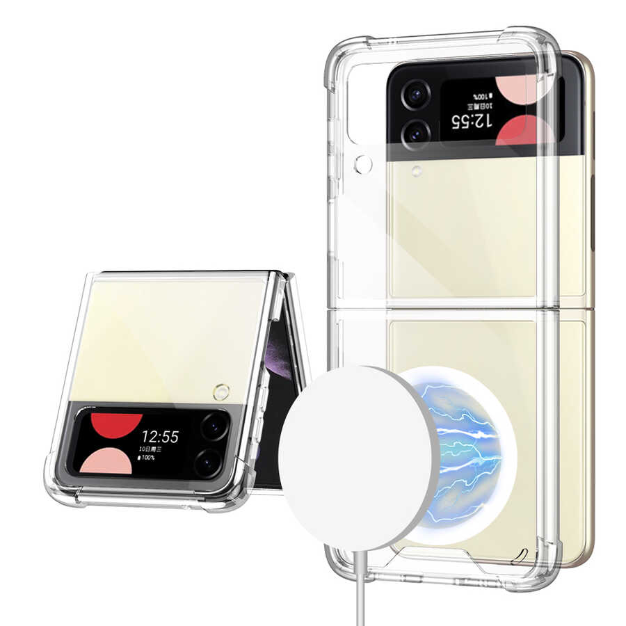 Galaxy Z Flip 3 Kılıf Wireless Şarj Özellikli Airbagli Zore Kıpta Anti Shock M-safe Kılıf