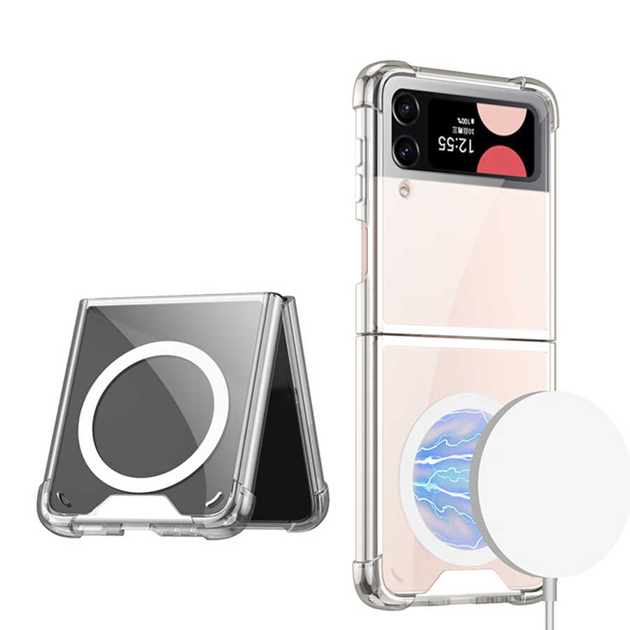Galaxy Z Flip 3 Kılıf Wireless Şarj Özellikli Airbagli Zore Kıpta Anti Shock M-safe Kılıf