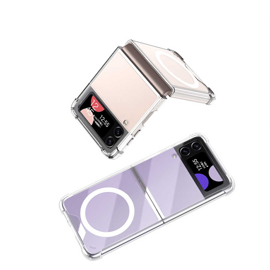 Galaxy Z Flip 4 Kılıf Wireless Şarj Özellikli Airbagli Zore Kıpta Anti Shock M-safe Kılıf